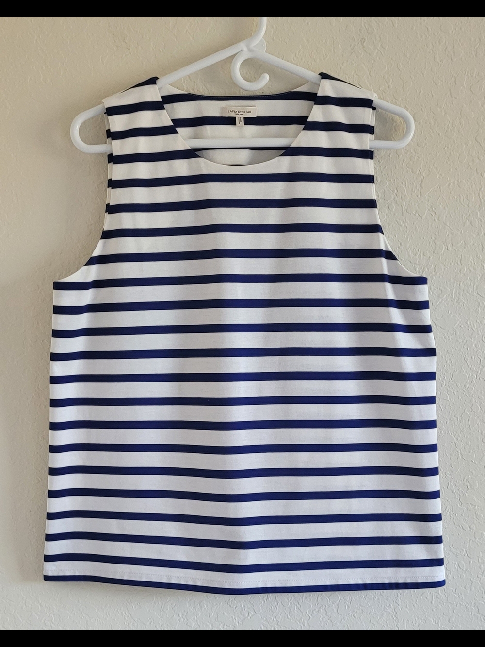 Lafayette 148 Tank Top. Blue And White Nautical. Box. Size L. Scandi Girl.